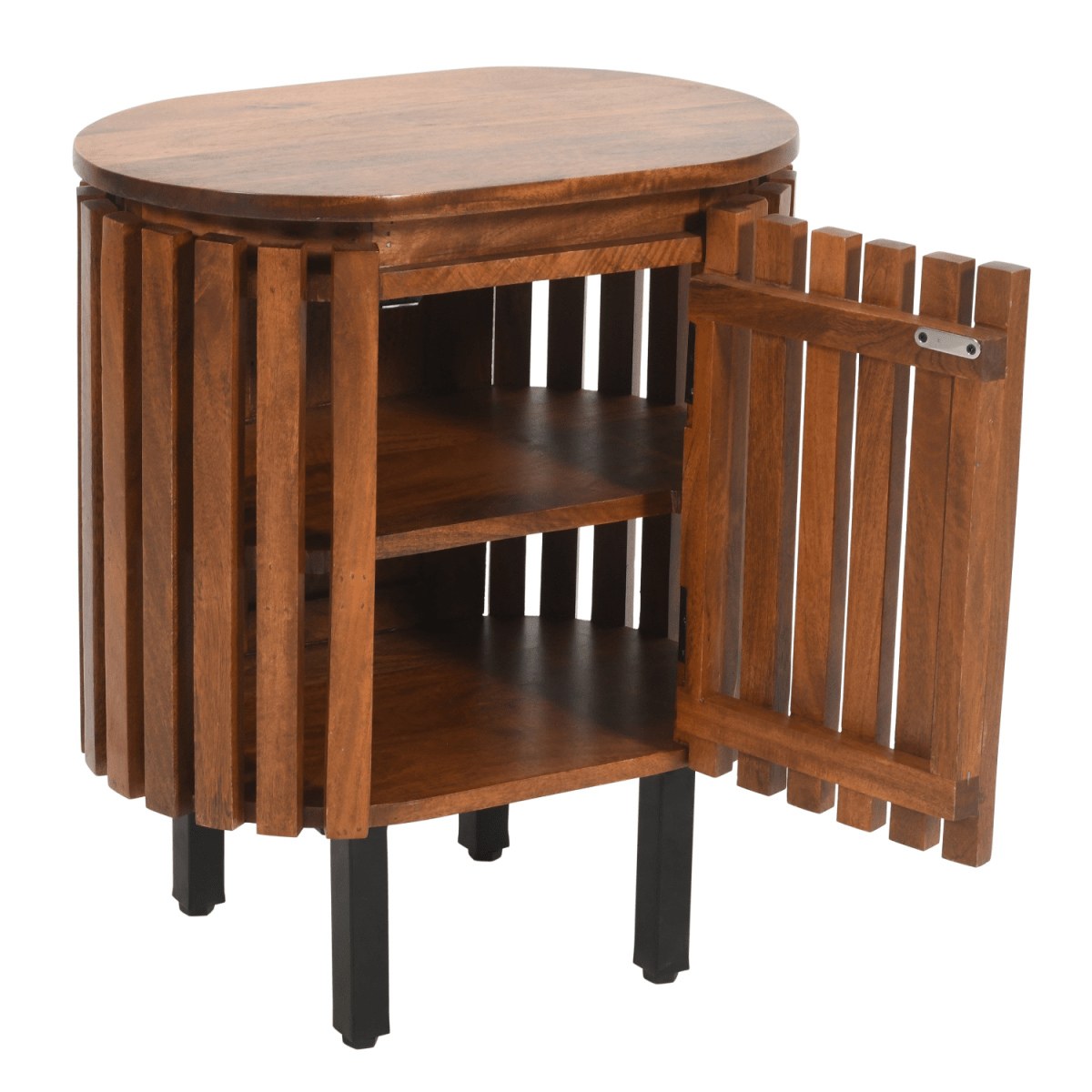 Slatted Mango Wood Bedside Table | Luxury Home Accessories | Heulog Glow