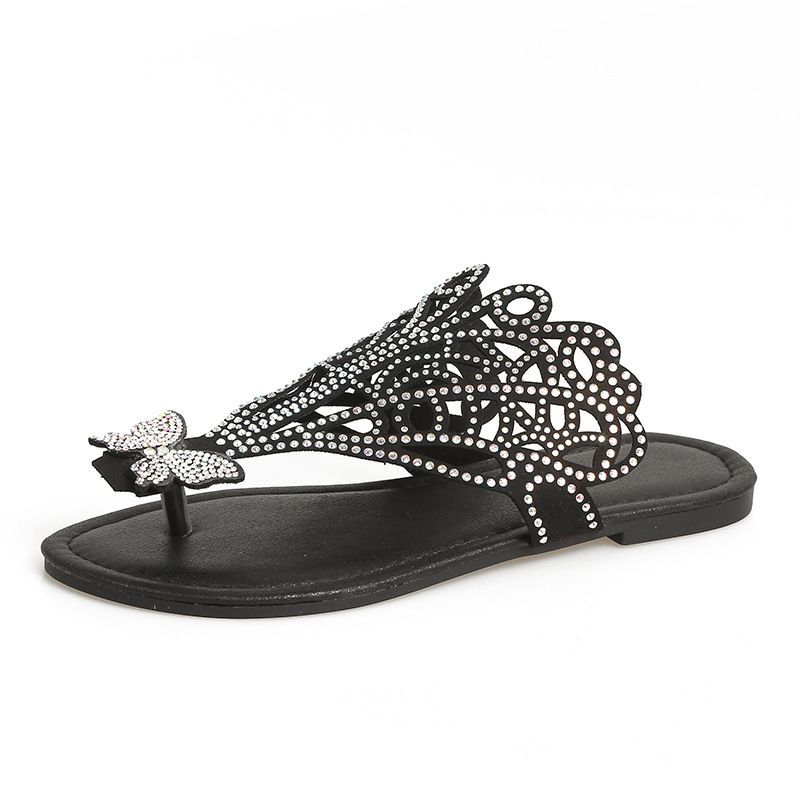 Slip-on Flip-toe Sandals Women's Rhinestone Hollow Flat-heeled Slippers | Luxury Home Accessories | Heulog Glow