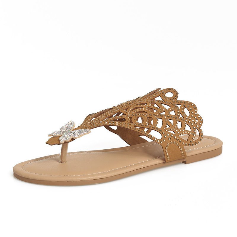 Slip-on Flip-toe Sandals Women's Rhinestone Hollow Flat-heeled Slippers | Luxury Home Accessories | Heulog Glow