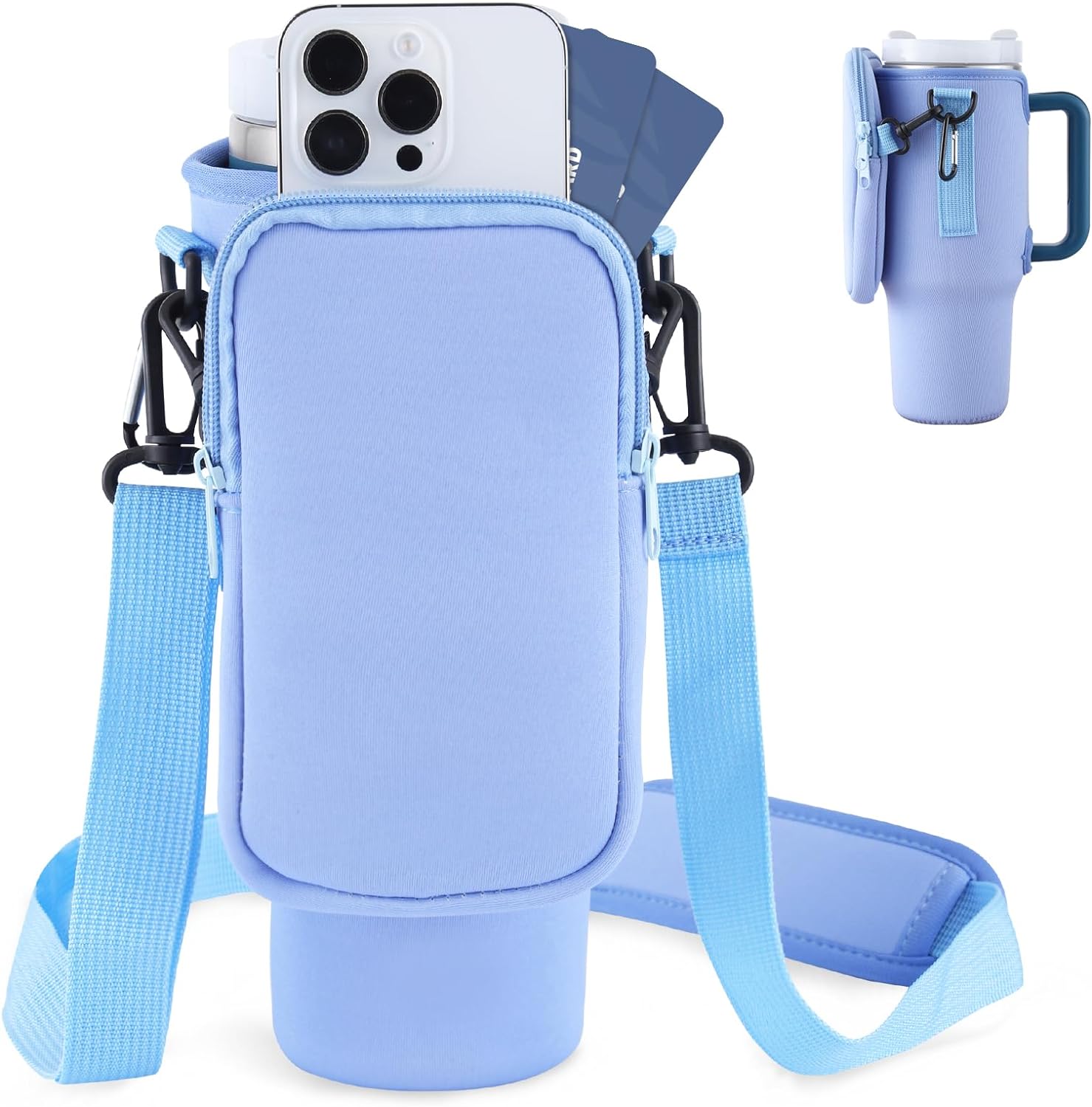 Slok Water Bottle Carrier Bag, Compatible With 40oz Tumbler With Handle, Modern Water Bottle Holder With Simple Adjustable Strap For Outdoor Walking Hiking Travelling Sports-Blue Purple | Luxury Home Accessories | Heulog Glow