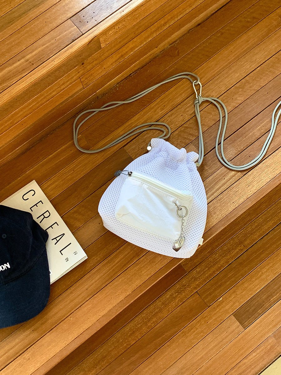 Small Mesh Drawstring Bucket Bag Fashion Cute Messenger Shoulder Bags For Women | Luxury Home Accessories | Heulog Glow