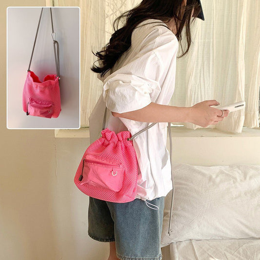 Small Mesh Drawstring Bucket Bag Fashion Cute Messenger Shoulder Bags For Women | Luxury Home Accessories | Heulog Glow