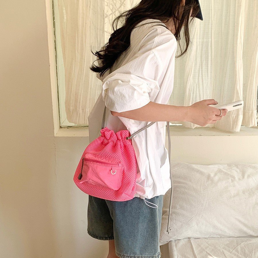 Small Mesh Drawstring Bucket Bag Fashion Cute Messenger Shoulder Bags For Women | Luxury Home Accessories | Heulog Glow