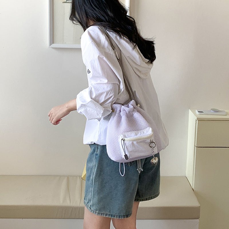 Small Mesh Drawstring Bucket Bag Fashion Cute Messenger Shoulder Bags For Women | Luxury Home Accessories | Heulog Glow