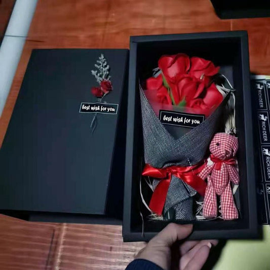 Soap Flower Bear Gift Box Birthday Gift Mother's Day 7 Carnation Valentine's Day Gift Box | Luxury Home Accessories | Heulog Glow