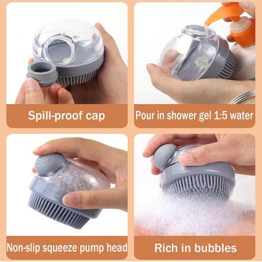 Soft Silicone Bristle Dog Brush With Soap Dispenser For Dog Grooming And Massage - Pink | Luxury Home Accessories | Heulog Glow