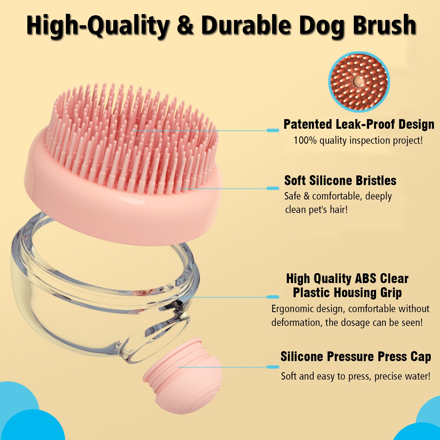 Soft Silicone Bristle Dog Brush With Soap Dispenser For Dog Grooming And Massage - Pink | Luxury Home Accessories | Heulog Glow