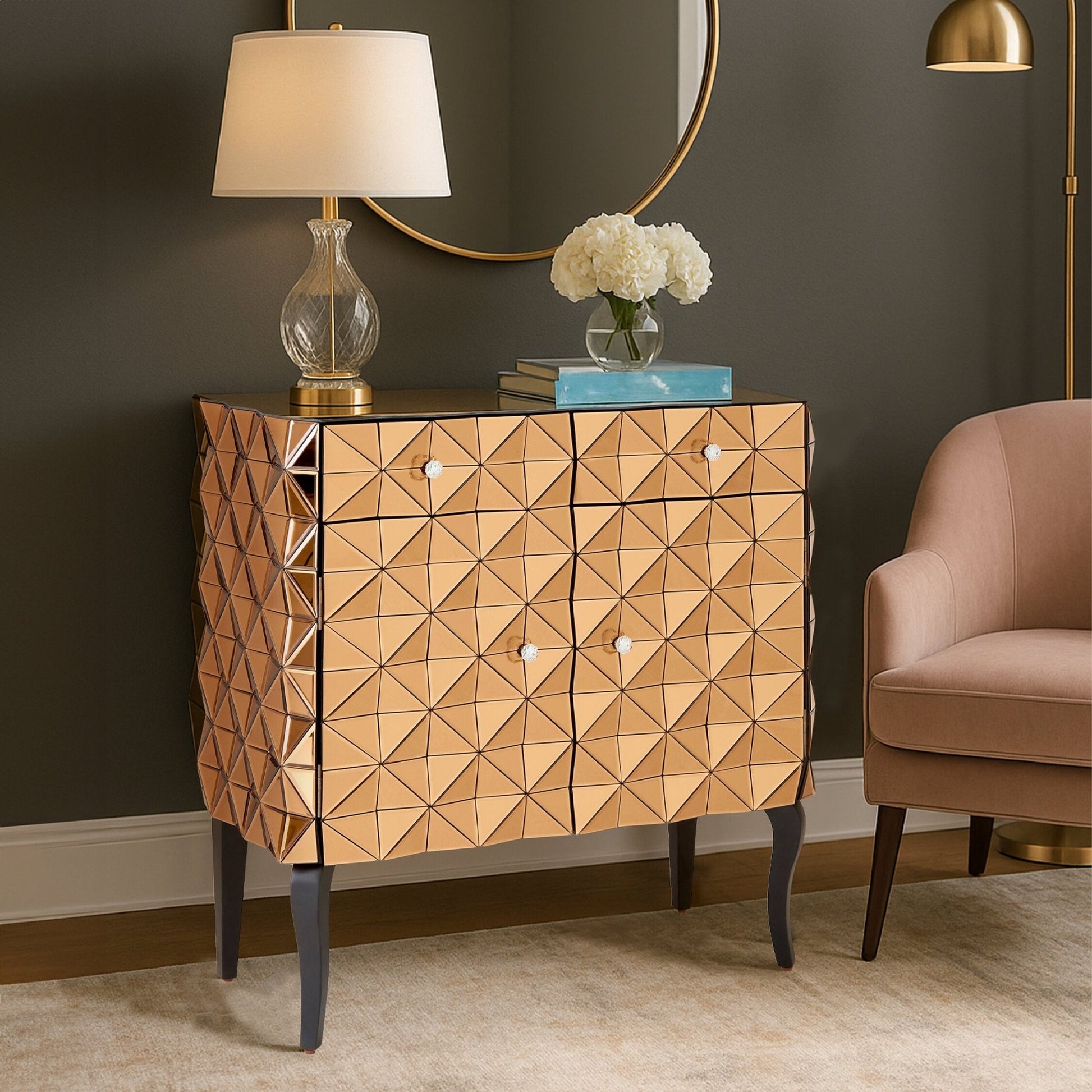 Soho 2 Door Copper Finish Cabinet | Luxury Home Accessories | Heulog Glow
