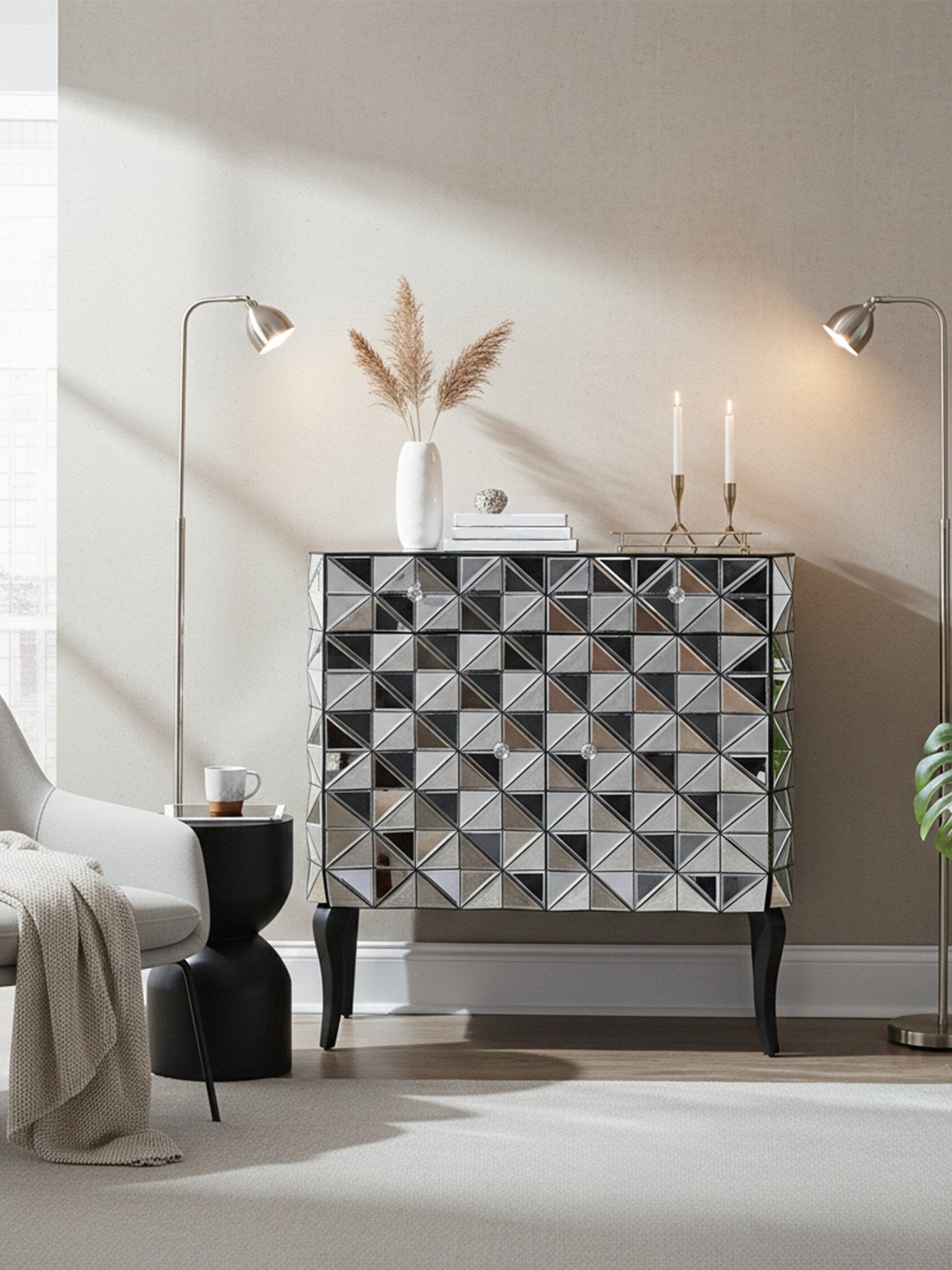 Soho 2 Door Silver Finish Sideboard | Luxury Home Accessories | Heulog Glow