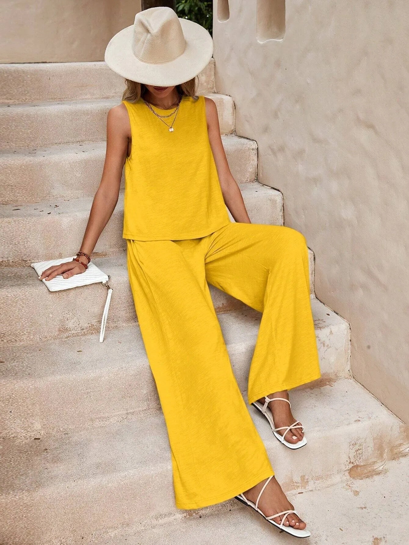 Solid Color Casual Loose Pants Sets For Women Elegant Spring Summer Women's Two Pieces Suit Full Trouser Set Female Outfit Clothes | Luxury Home Accessories | Heulog Glow