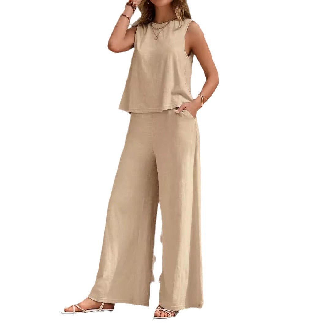 Solid Color Casual Loose Pants Sets For Women Elegant Spring Summer Women's Two Pieces Suit Full Trouser Set Female Outfit Clothes | Luxury Home Accessories | Heulog Glow