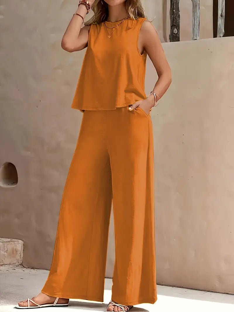 Solid Color Casual Loose Pants Sets For Women Elegant Spring Summer Women's Two Pieces Suit Full Trouser Set Female Outfit Clothes | Luxury Home Accessories | Heulog Glow