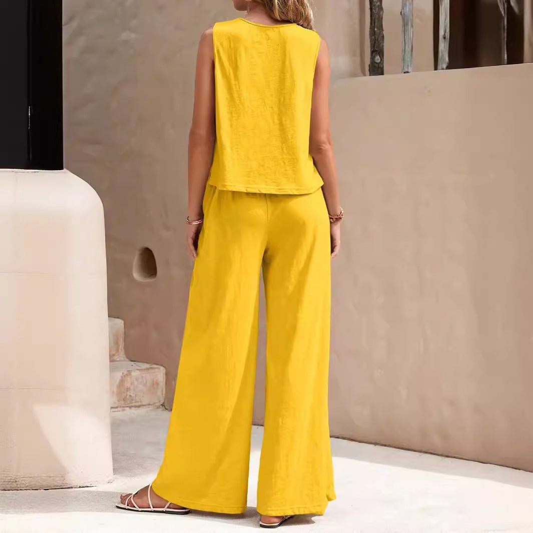 Solid Color Casual Loose Pants Sets For Women Elegant Spring Summer Women's Two Pieces Suit Full Trouser Set Female Outfit Clothes | Luxury Home Accessories | Heulog Glow
