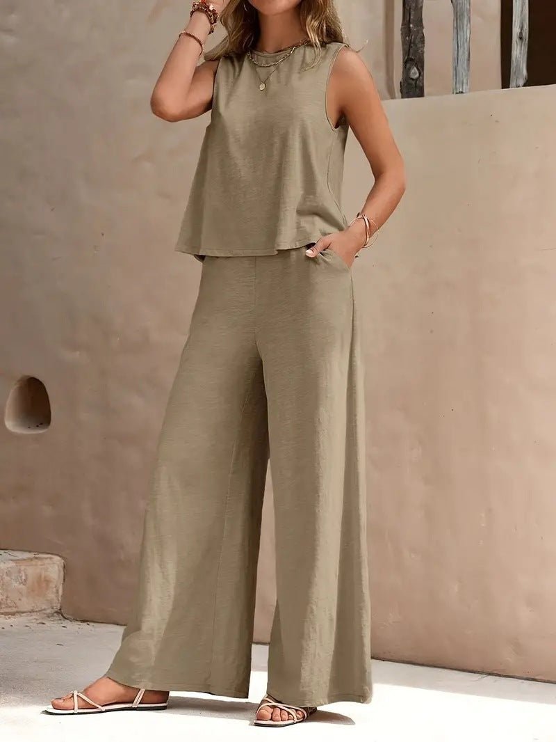 Solid Color Casual Loose Pants Sets For Women Elegant Spring Summer Women's Two Pieces Suit Full Trouser Set Female Outfit Clothes | Luxury Home Accessories | Heulog Glow