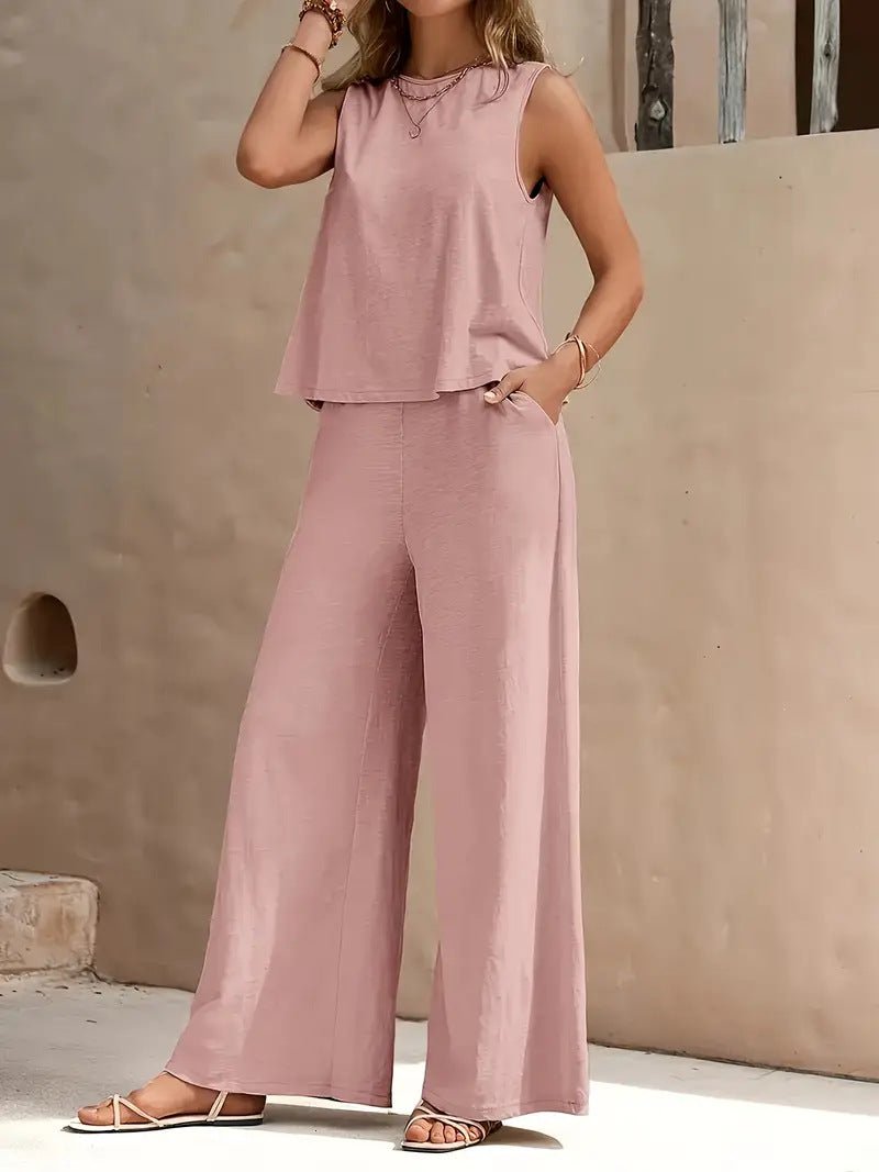 Solid Color Casual Loose Pants Sets For Women Elegant Spring Summer Women's Two Pieces Suit Full Trouser Set Female Outfit Clothes | Luxury Home Accessories | Heulog Glow