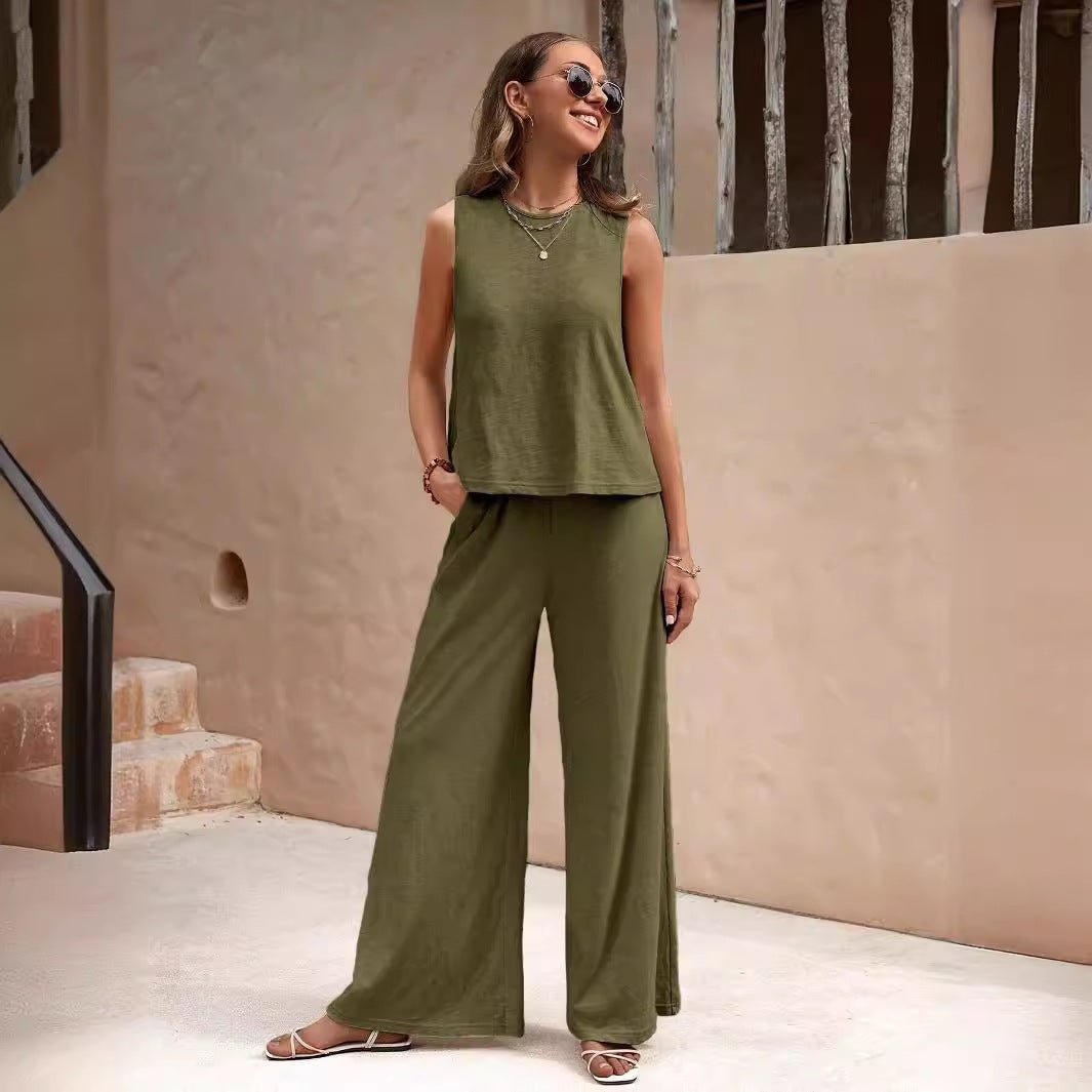 Solid Color Casual Loose Pants Sets For Women Elegant Spring Summer Women's Two Pieces Suit Full Trouser Set Female Outfit Clothes | Luxury Home Accessories | Heulog Glow