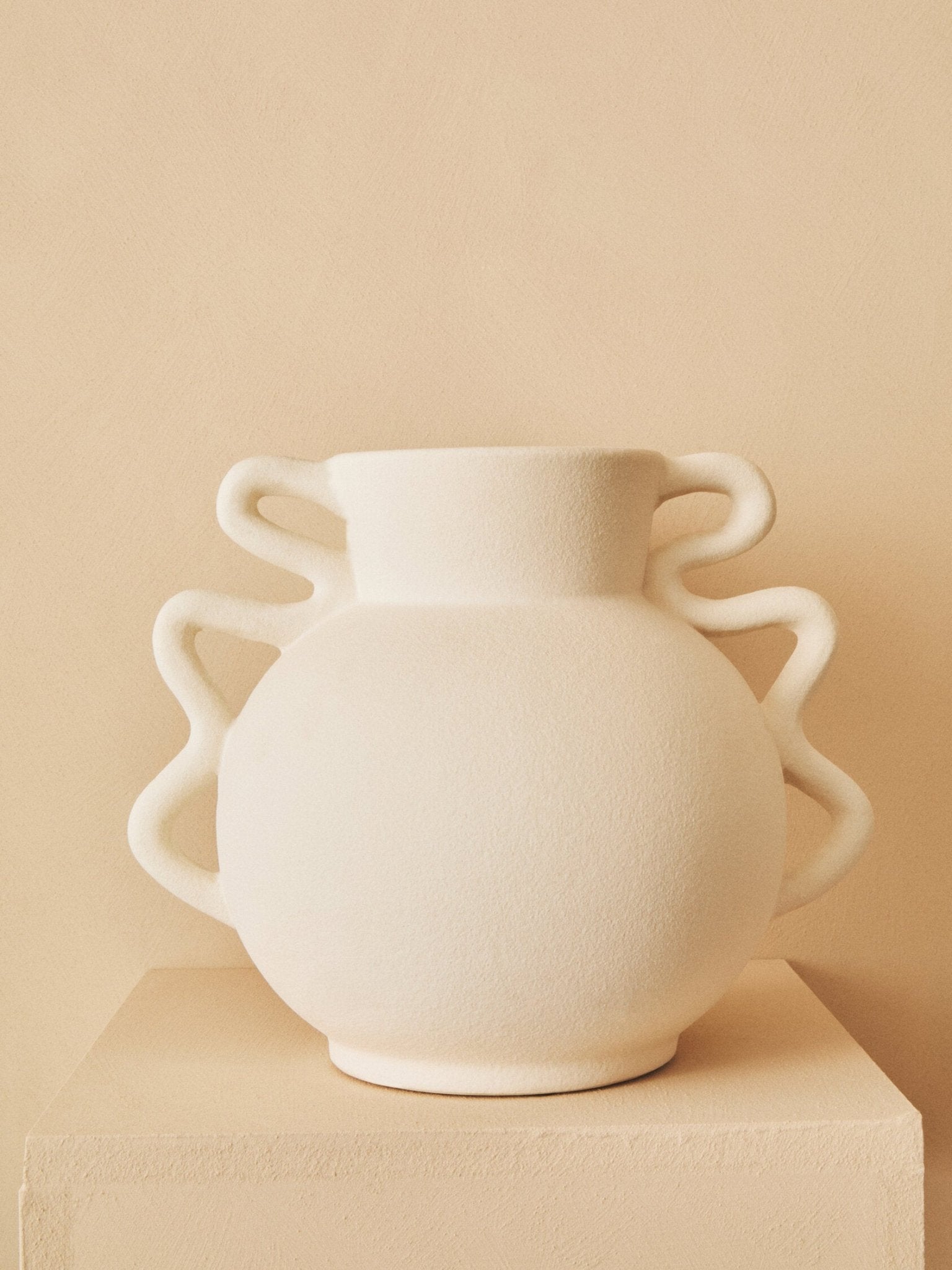 Sonata Small White Vase with Abstract Handles | Luxury Home Accessories | Heulog Glow