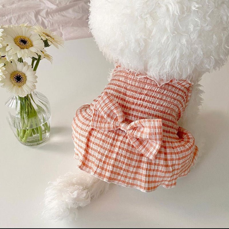 Spring And Summer Dog Bow Pleated Check Skirt | Luxury Home Accessories | Heulog Glow