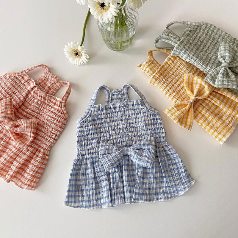 Spring And Summer Dog Bow Pleated Check Skirt | Luxury Home Accessories | Heulog Glow