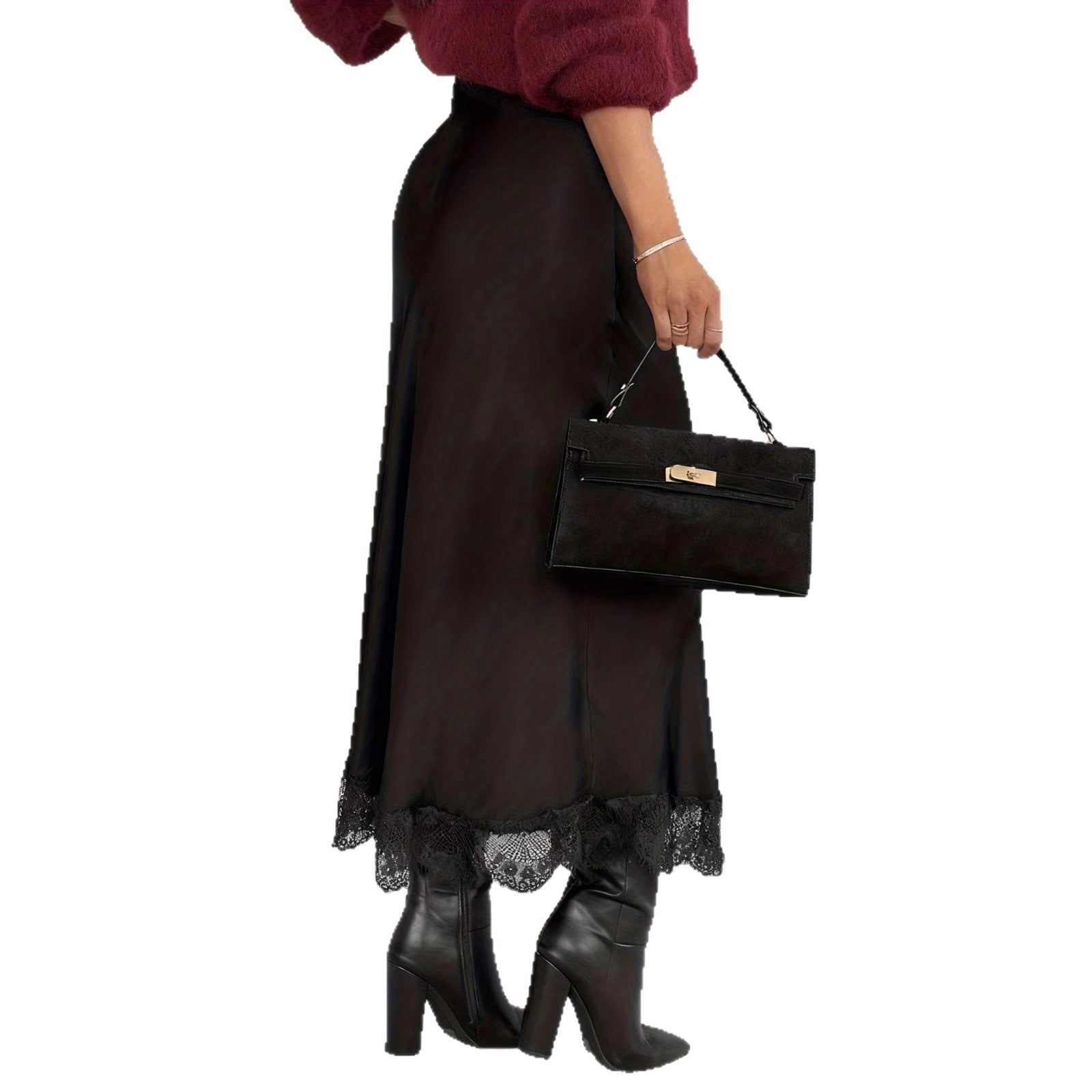 Spring New High-Slit Satin Skirt Solid Color | Luxury Home Accessories | Heulog Glow