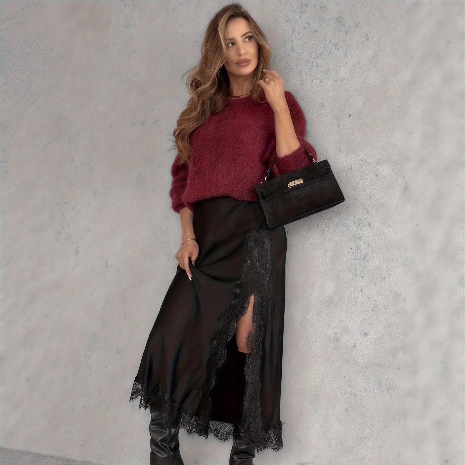 Spring New High-Slit Satin Skirt Solid Color | Luxury Home Accessories | Heulog Glow