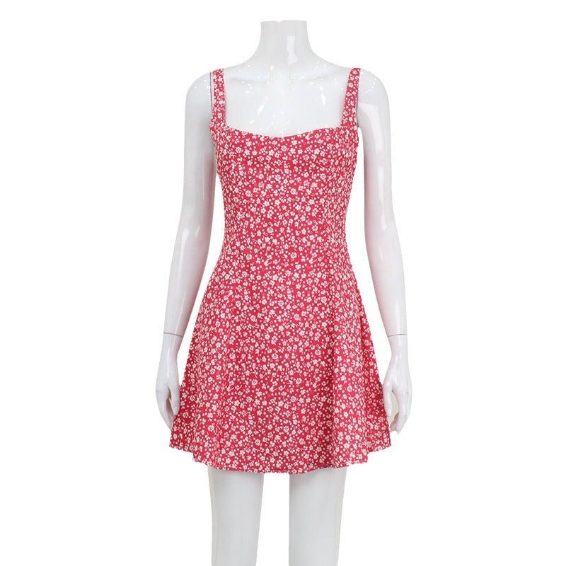 Square Neck Open Back Fresh And Sweet Printed Suspender Dress | Luxury Home Accessories | Heulog Glow