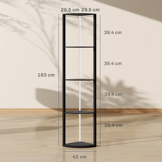 HOMCOM RGB LED Floor Lamp with Shelves, 5-Tier Dimmable Standing Lamp with Adjustable Brightness and Remote Control, Modern Corner Display Shelf Unit for Living Room Bedroom Office, Black