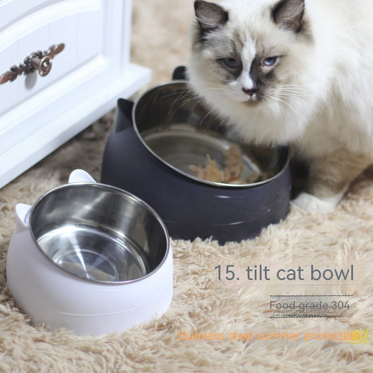 Stainless Steel Dog Bowl Double Bowl Cervical Protection Oblique Mouth Hot Pet Food Basin Supplies | Luxury Home Accessories | Heulog Glow