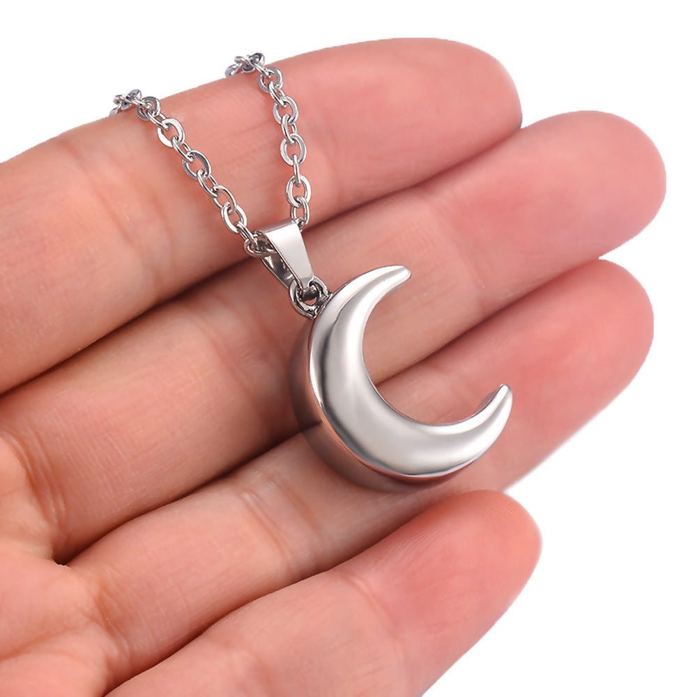 Stainless Steel Moon-Shaped Perfume Bottle Ash Pendant Necklace | Luxury Home Accessories | Heulog Glow