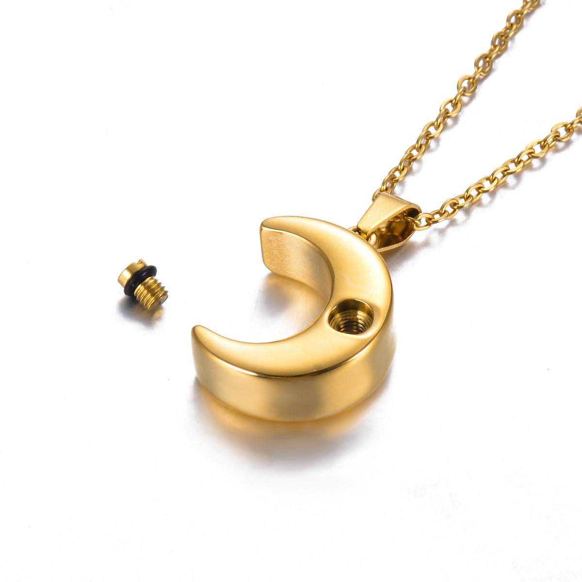 Stainless Steel Moon-Shaped Perfume Bottle Ash Pendant Necklace | Luxury Home Accessories | Heulog Glow