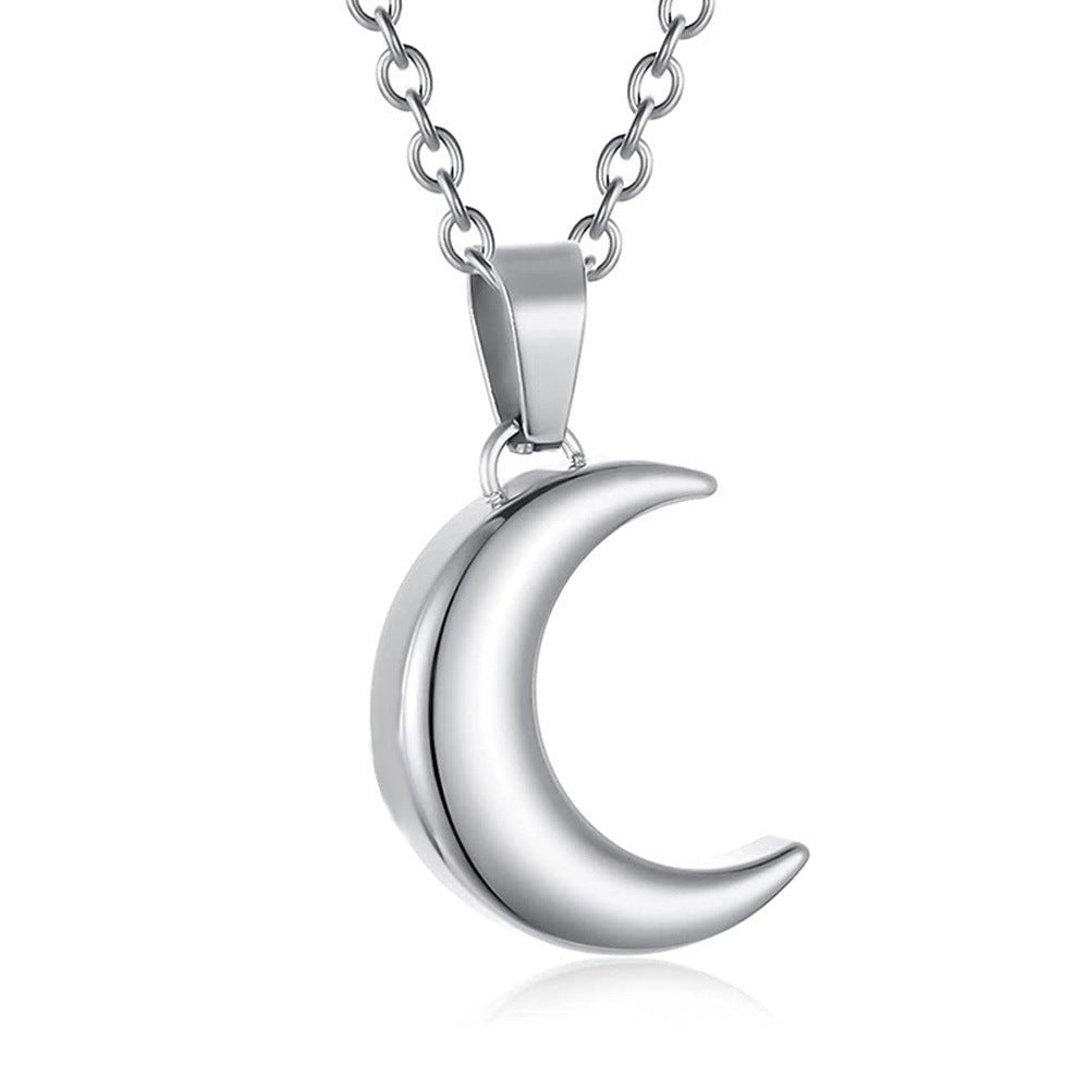 Stainless Steel Moon-Shaped Perfume Bottle Ash Pendant Necklace | Luxury Home Accessories | Heulog Glow