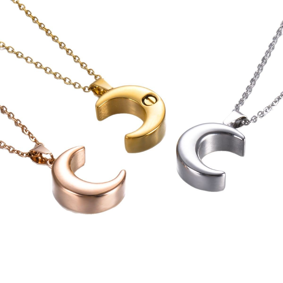 Stainless Steel Moon-Shaped Perfume Bottle Ash Pendant Necklace | Luxury Home Accessories | Heulog Glow
