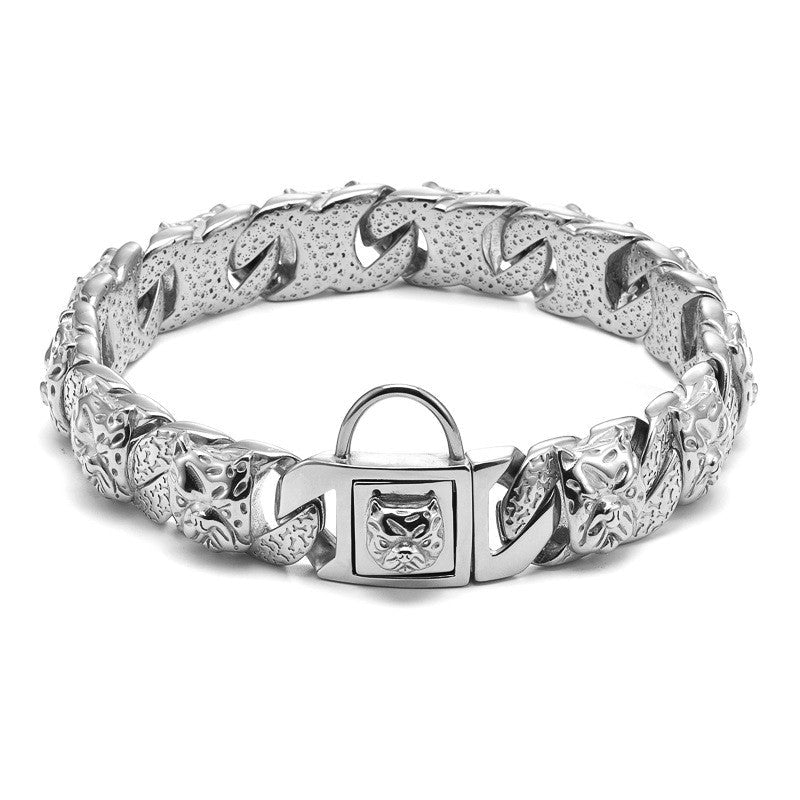 Stainless Steel Titanium Bully Dog Full Dog Head Collar | Luxury Home Accessories | Heulog Glow