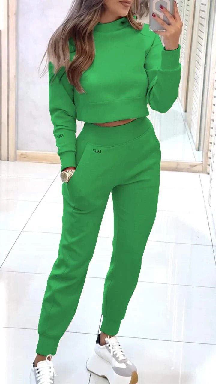 Stand Collar Sports Suit Fashion Pullover Long-sleeves Short Top And Slim Trousers With Pockets Solid Outfits Women's Clothing | Luxury Home Accessories | Heulog Glow