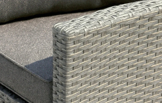 Stockholm Rattan Grey 4 Seater Garden Chaise Lounge & Armchair Set | Luxury Home Accessories | Heulog Glow