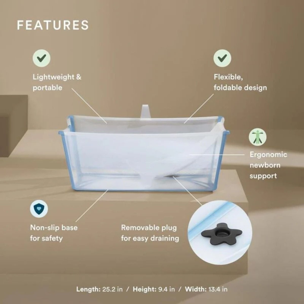 Stokke Flexi Bath Baby Bath & Flexi Bath Newborn Support Bundle - Ocean Blue | Luxury Home Accessories | Heulog Glow