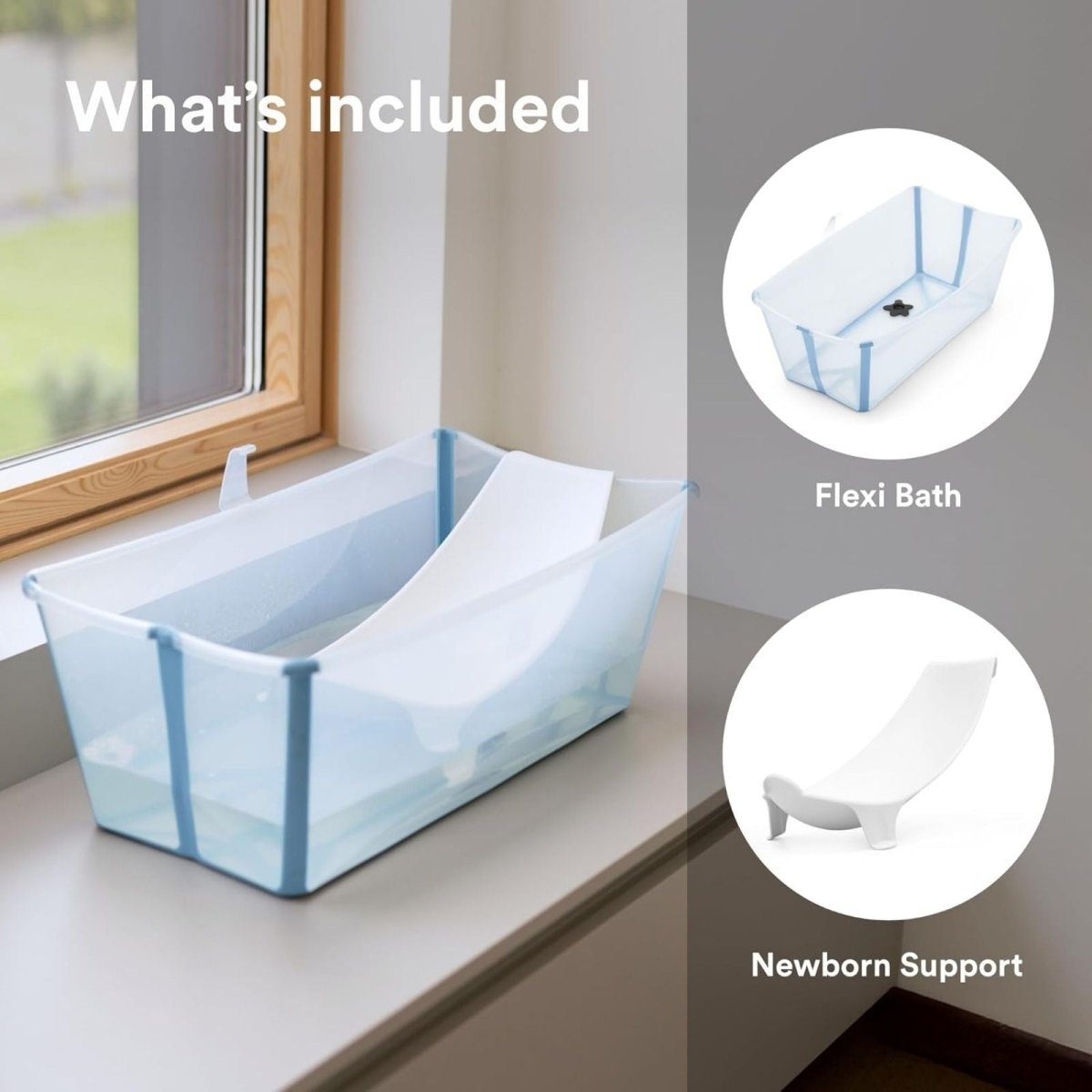Stokke Flexi Bath Baby Bath & Flexi Bath Newborn Support Bundle - Ocean Blue | Luxury Home Accessories | Heulog Glow