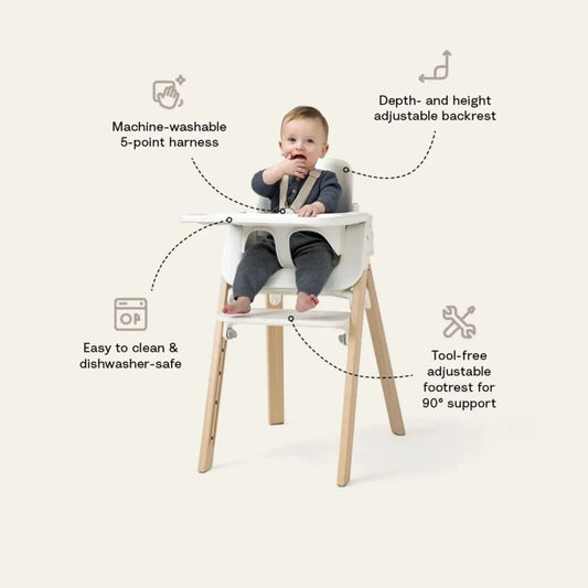 Stokke Steps Highchair - White & Natural | Luxury Home Accessories | Heulog Glow