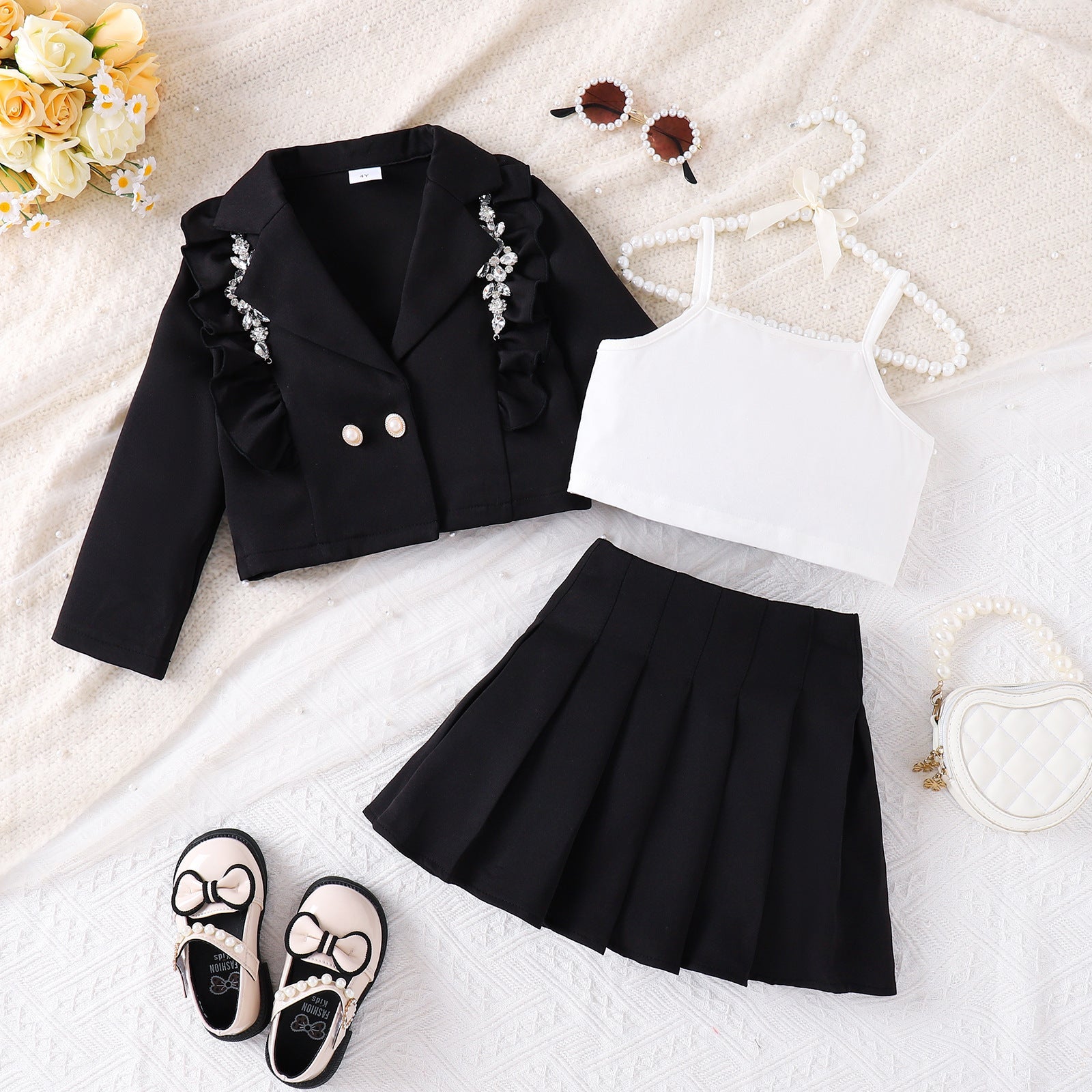 Strappy Tank Top Pleated Skirt Three-piece Set | Luxury Home Accessories | Heulog Glow