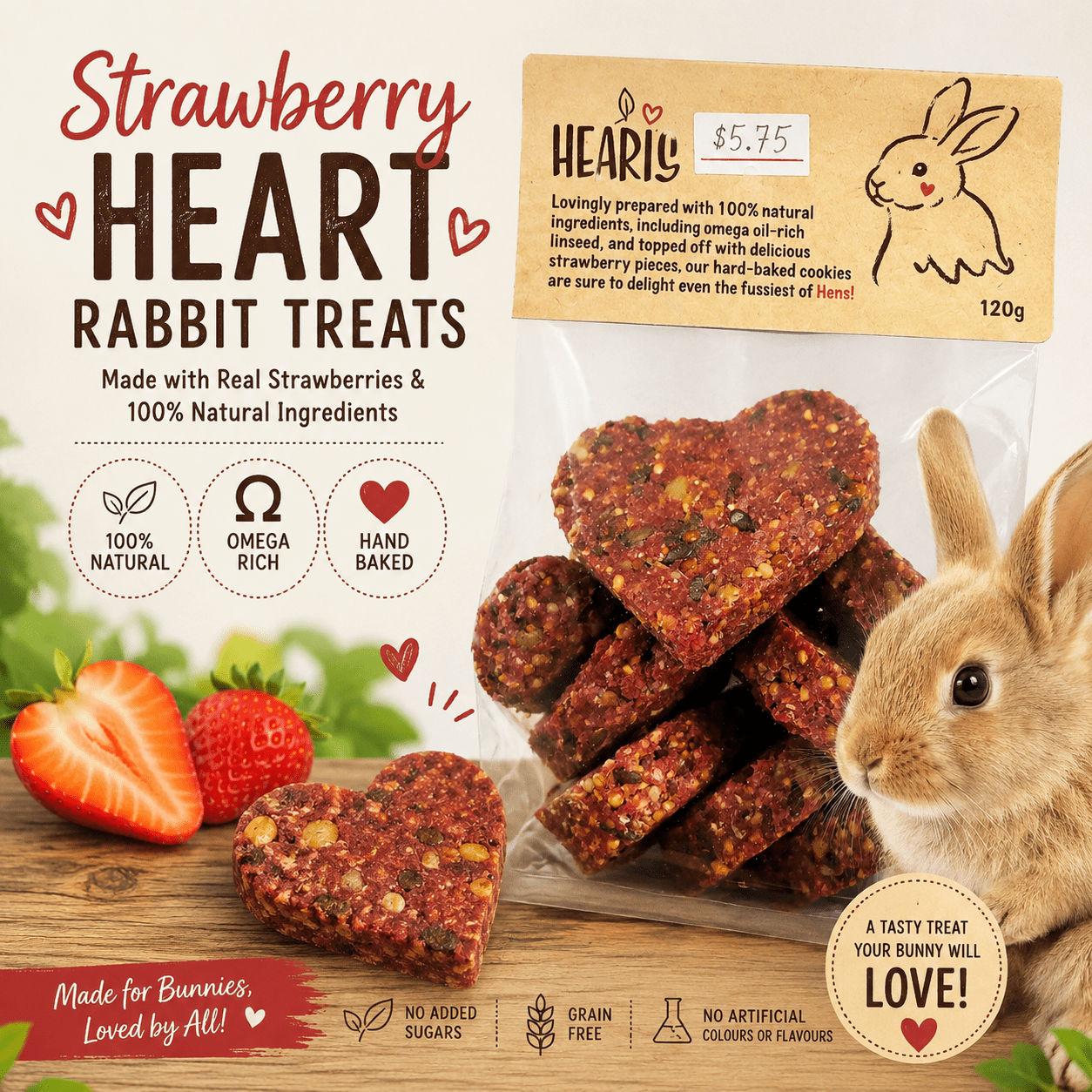 Strawberry Heart Rabbit Treats 120g | Luxury Home Accessories | Heulog Glow