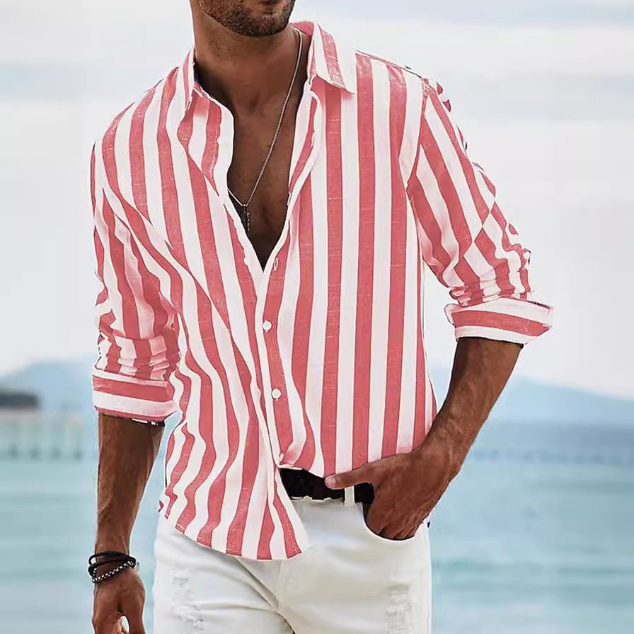Striped Print Shirt Casual Loose Long-sleeved Shirt Men's Clothing | Luxury Home Accessories | Heulog Glow