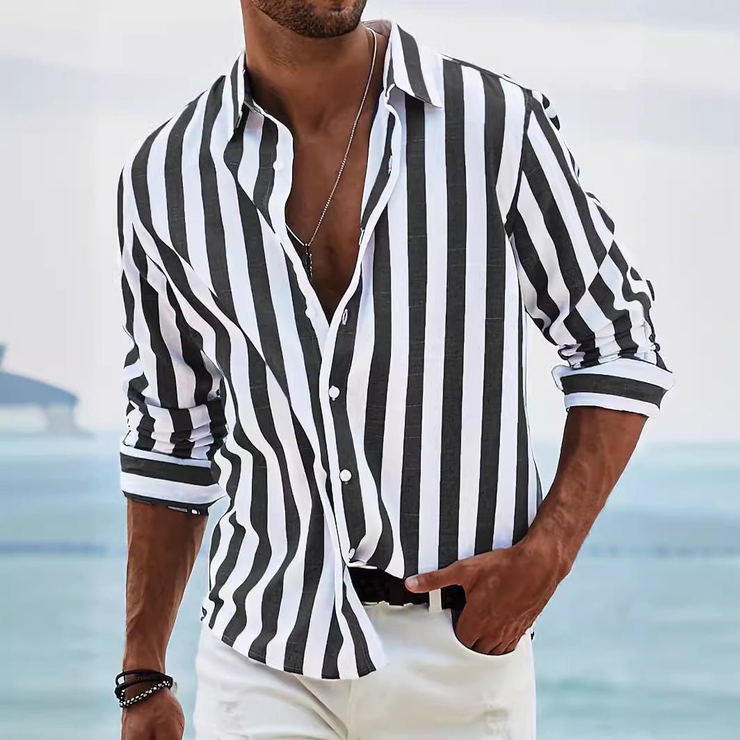 Striped Print Shirt Casual Loose Long-sleeved Shirt Men's Clothing | Luxury Home Accessories | Heulog Glow