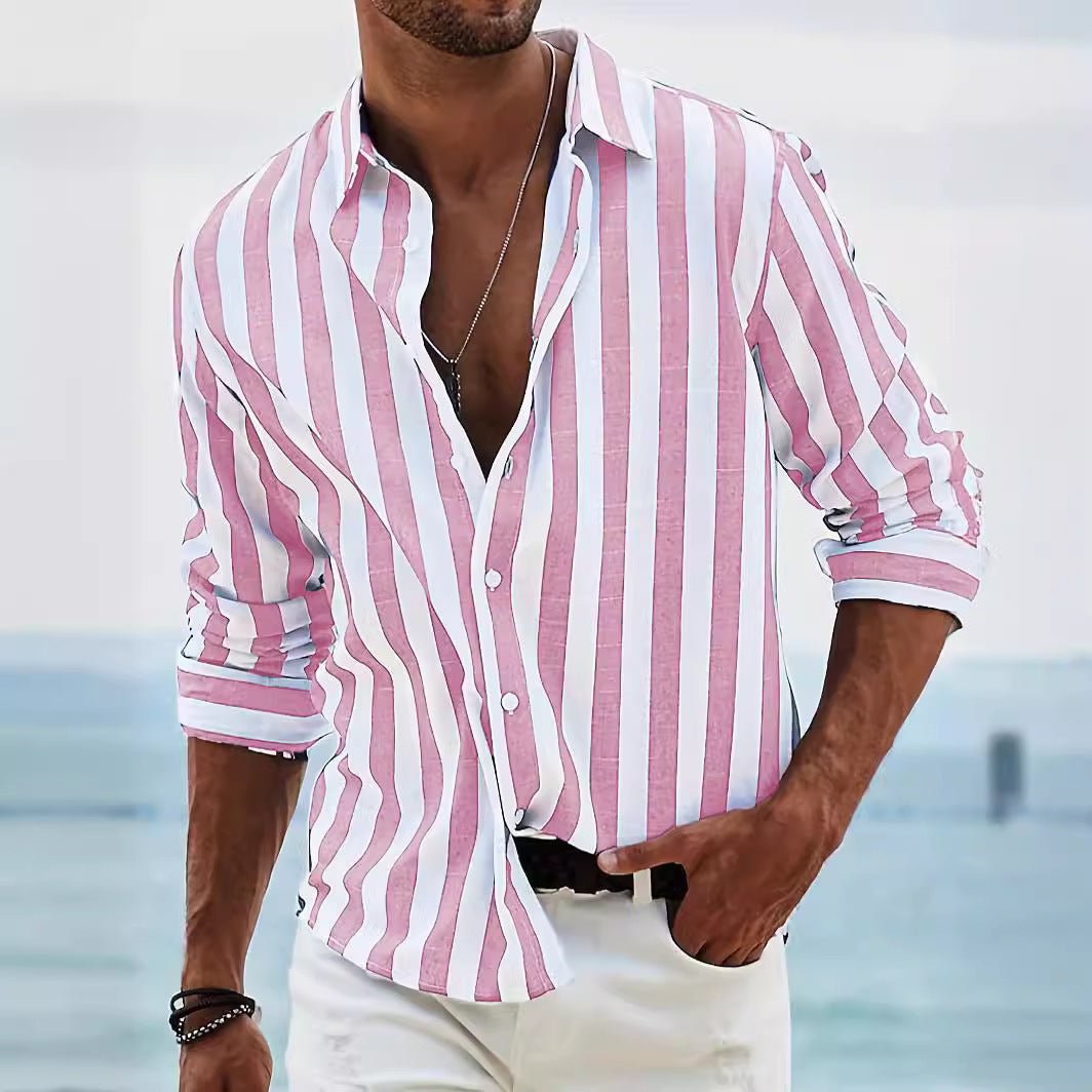 Striped Print Shirt Casual Loose Long-sleeved Shirt Men's Clothing | Luxury Home Accessories | Heulog Glow
