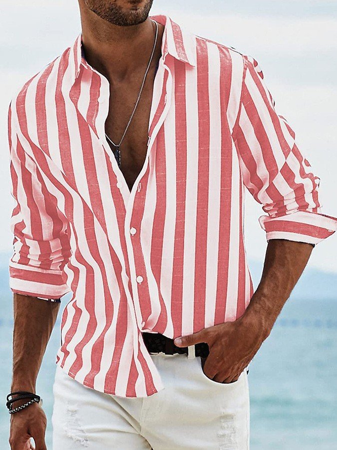 Striped Print Shirt Casual Loose Long-sleeved Shirt Men's Clothing | Luxury Home Accessories | Heulog Glow