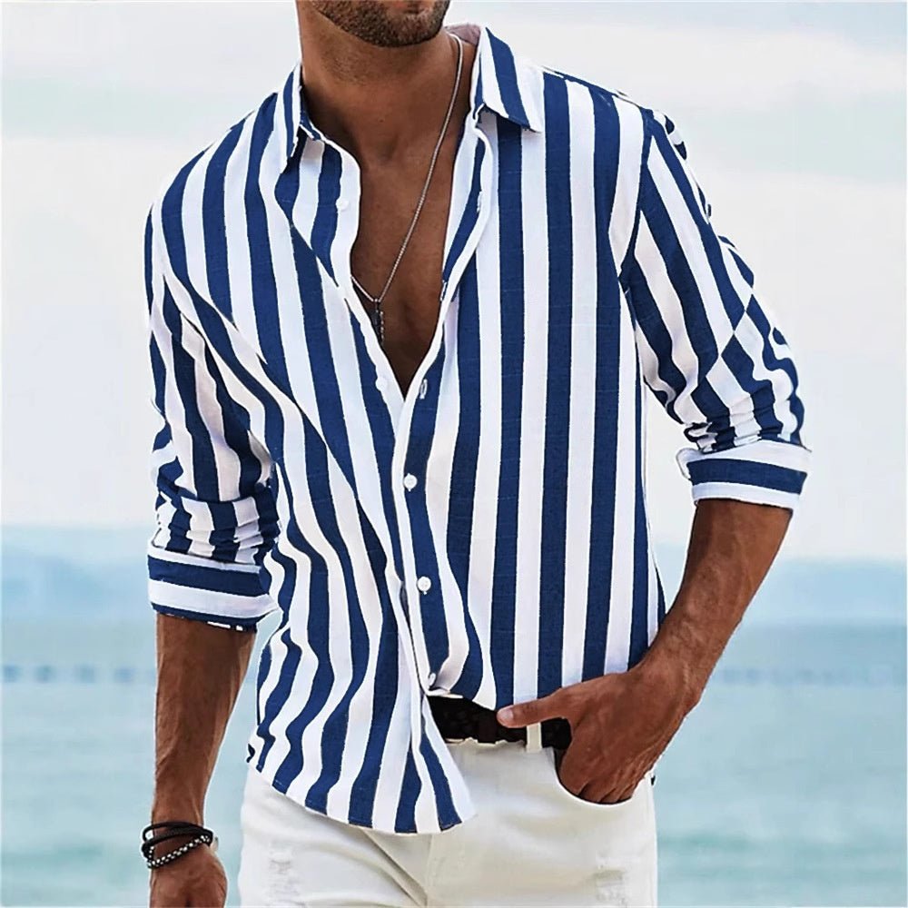 Striped Print Shirt Casual Loose Long-sleeved Shirt Men's Clothing | Luxury Home Accessories | Heulog Glow