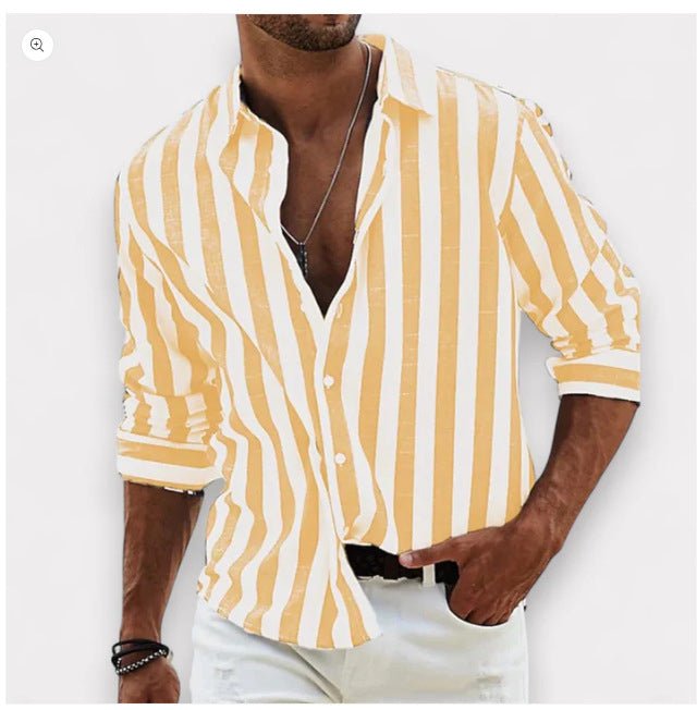 Striped Print Shirt Casual Loose Long-sleeved Shirt Men's Clothing | Luxury Home Accessories | Heulog Glow