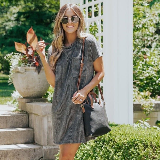 Striped Short Sleeve Pocket Dress Women | Luxury Home Accessories | Heulog Glow