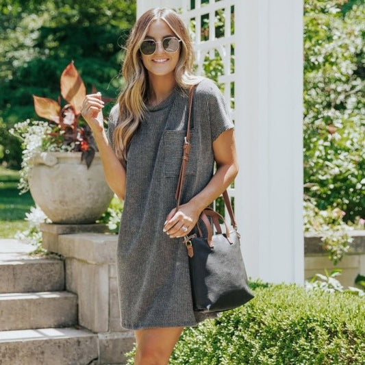 Striped Short Sleeve Pocket Dress Women | Luxury Home Accessories | Heulog Glow
