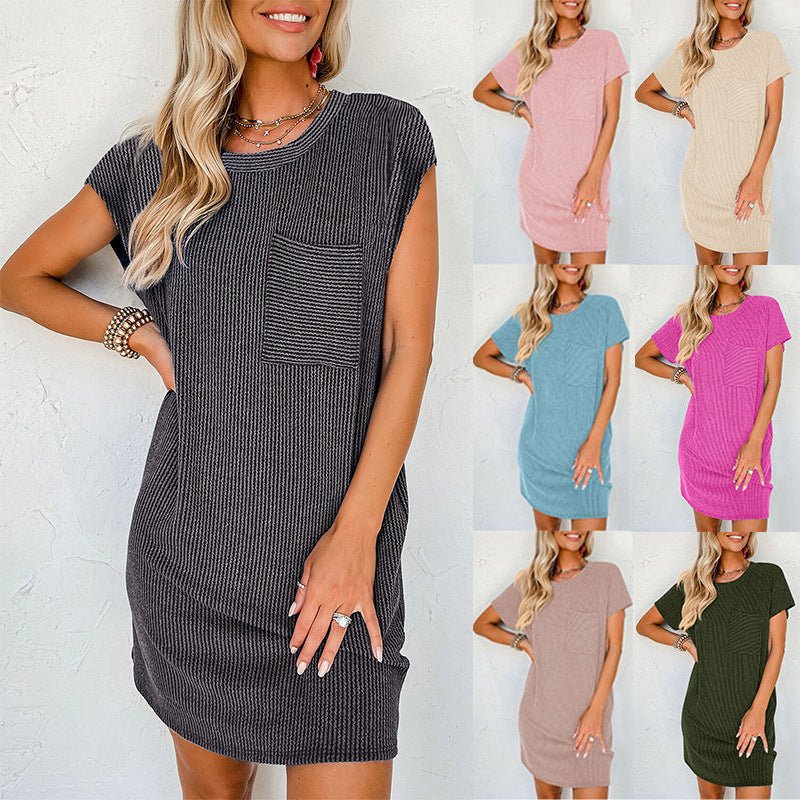 Striped Short Sleeve Pocket Dress Women | Luxury Home Accessories | Heulog Glow