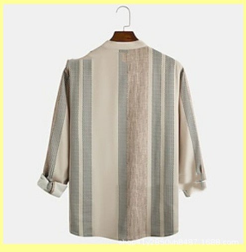 Striped Stand Collar Slub Linen Casual Shirt For Men | Luxury Home Accessories | Heulog Glow